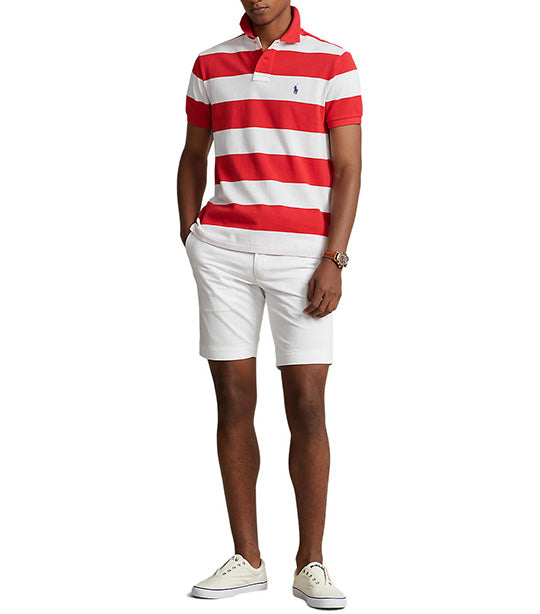 Men's Custom Slim Fit Striped Mesh Polo Shirt Post Red /White