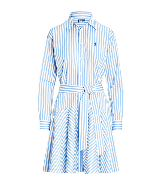 Women's Striped Cotton Paneled Shirtdress White/Light Blue