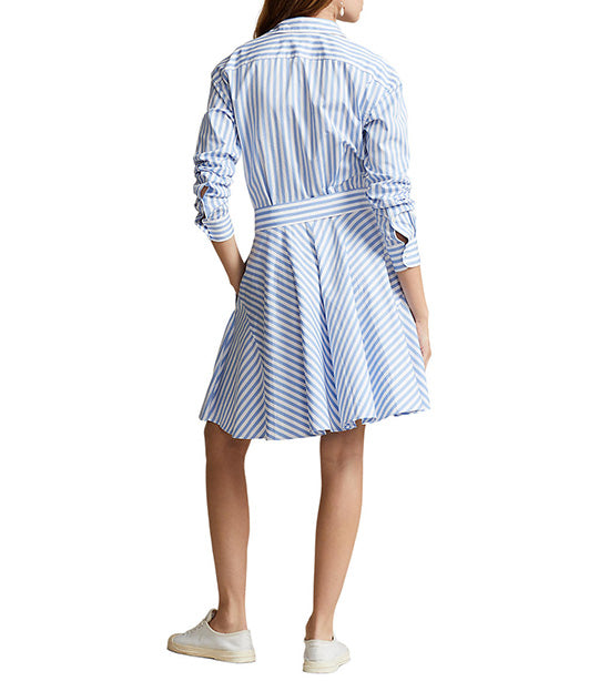 Women's Striped Cotton Paneled Shirtdress White/Light Blue