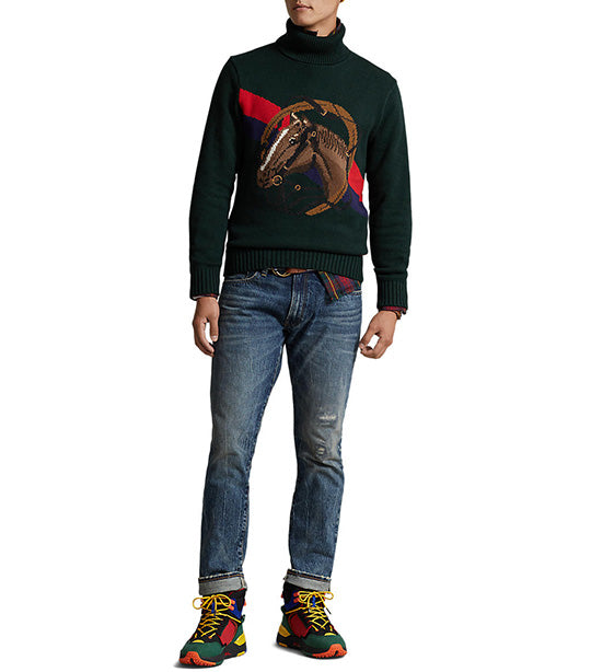 Men's Horsehead Cotton Turtleneck Sweater Hunt Club Green Combo