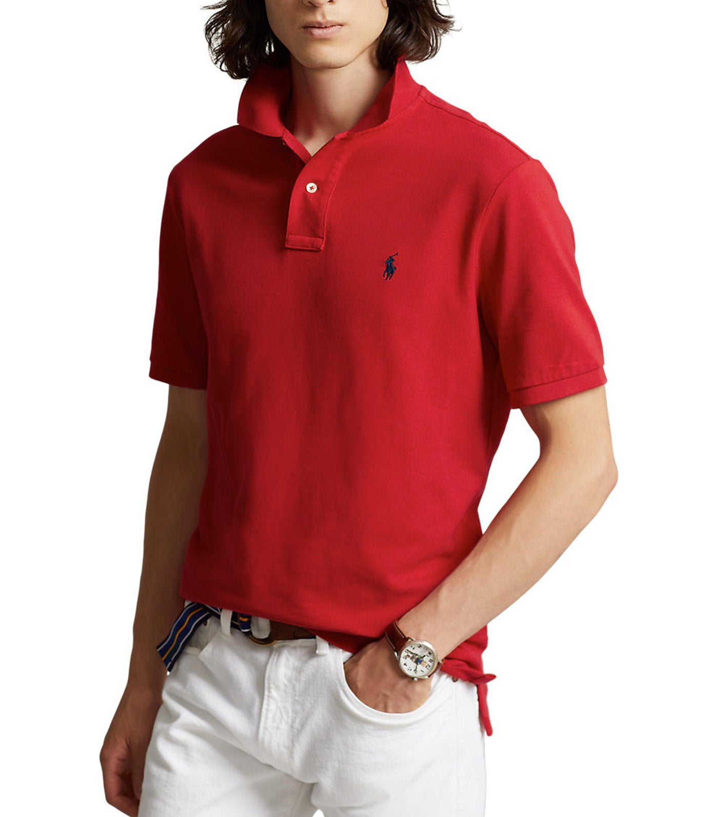 Men's Custom Slim Fit Mesh Polo Shirt Red