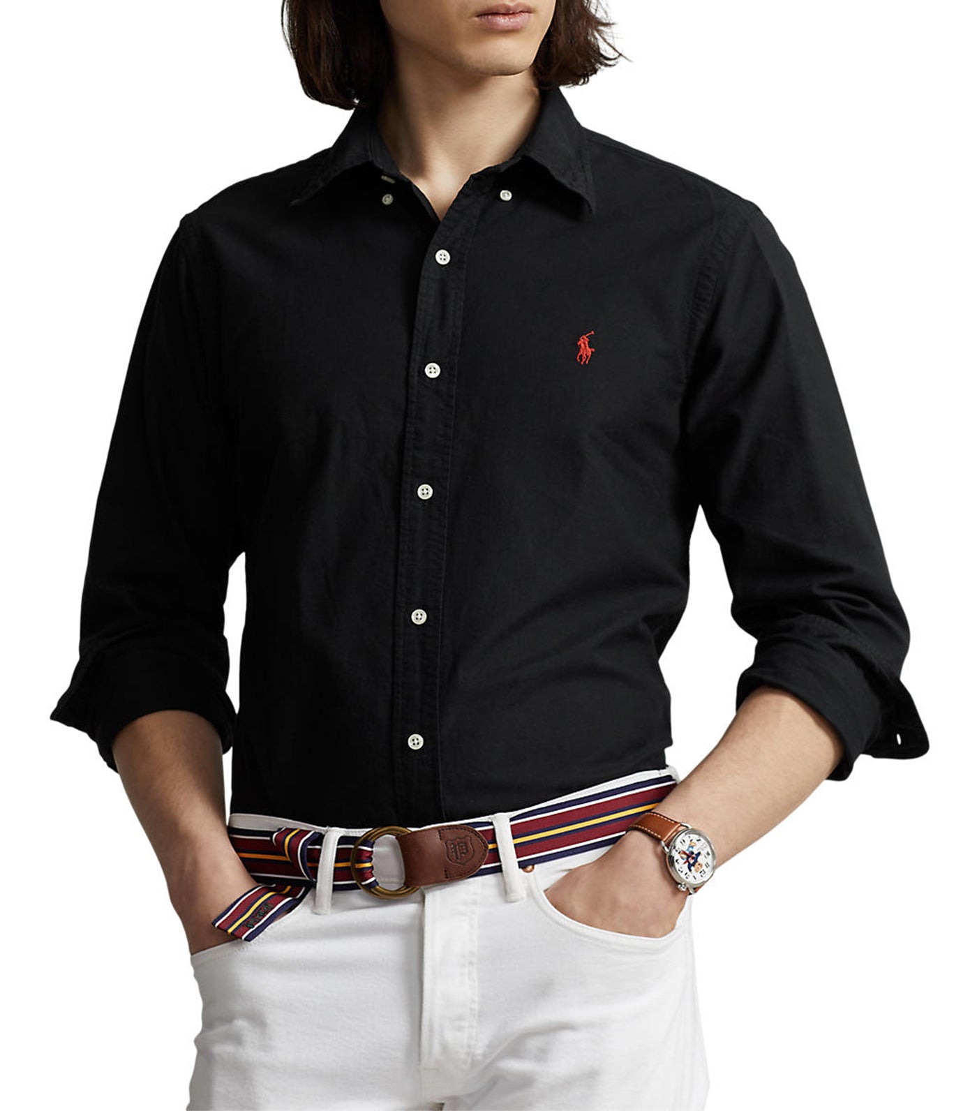 Men's Custom Fit Oxford Shirt Polo Black