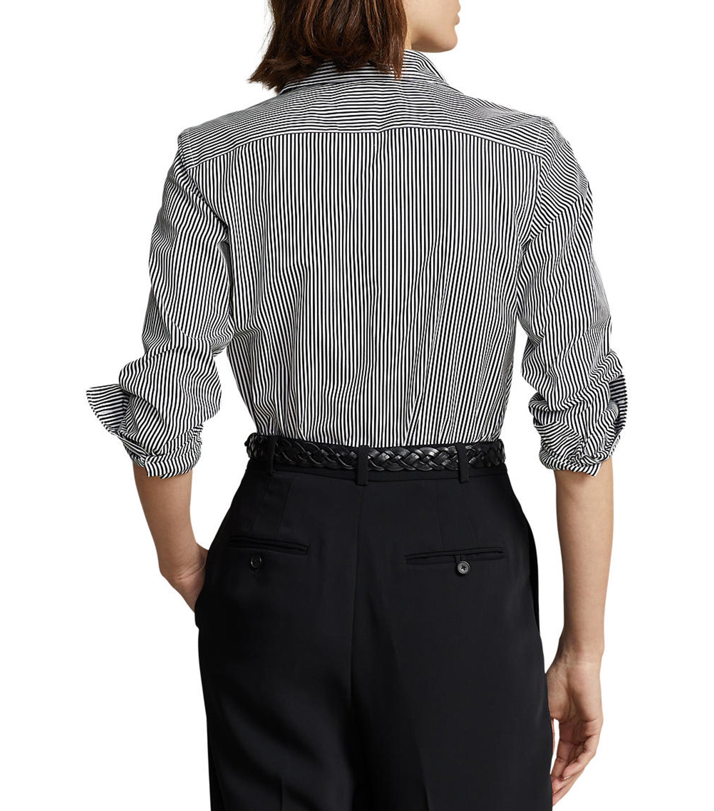 Women's Classic Fit Striped Cotton Shirt White/Polo Black