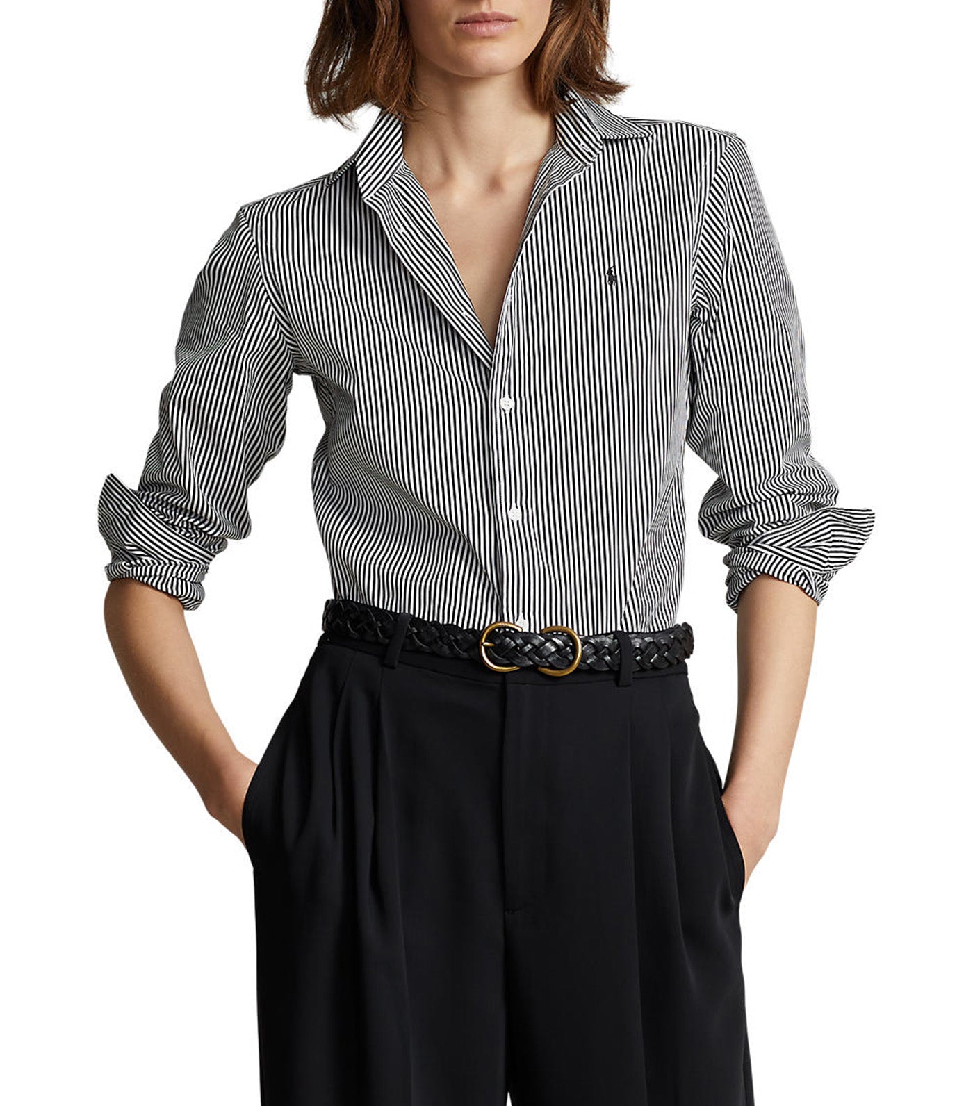 Women's Classic Fit Striped Cotton Shirt White/Polo Black