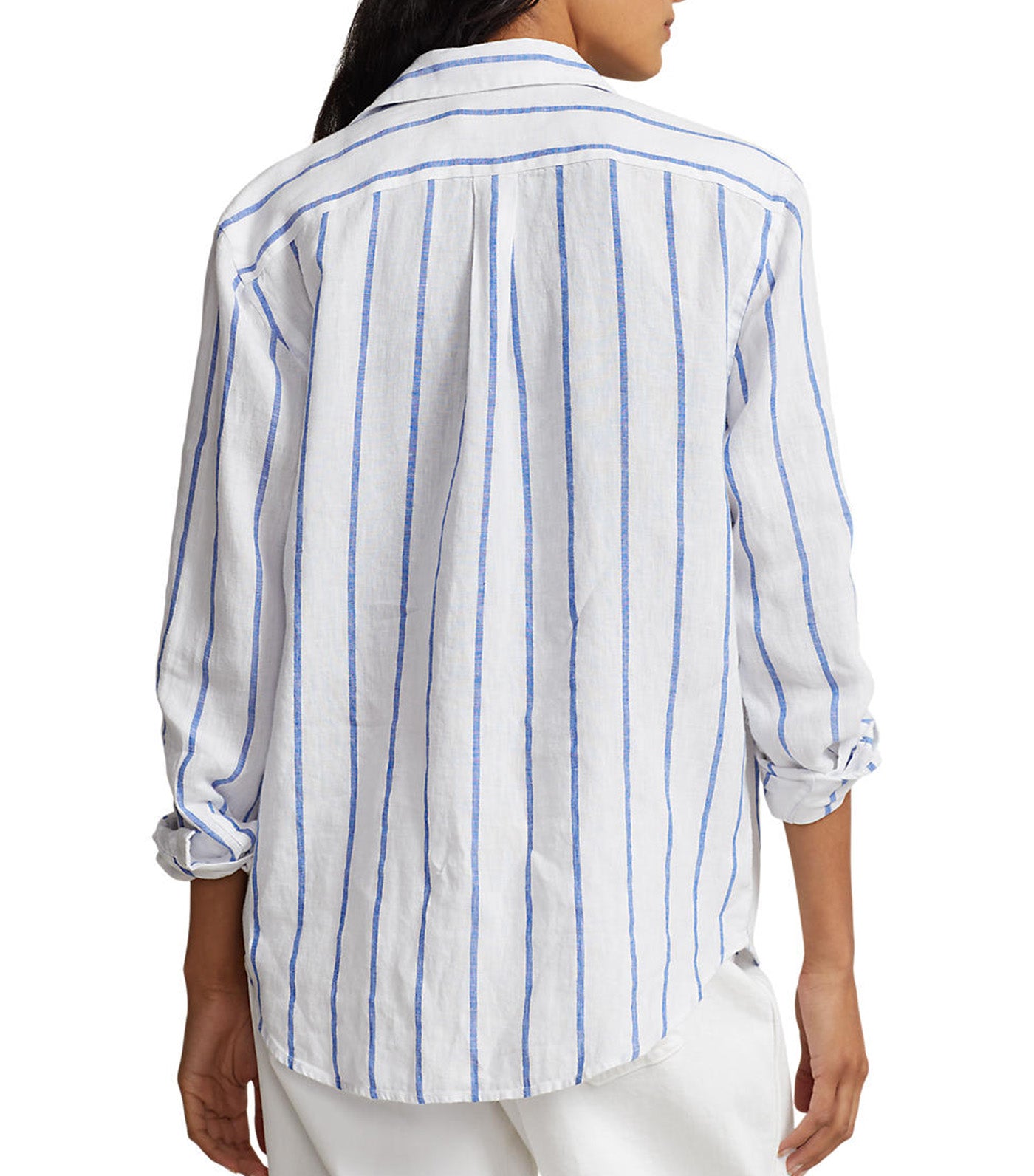 Women's Relaxed Fit Striped Linen Shirt White/Royal