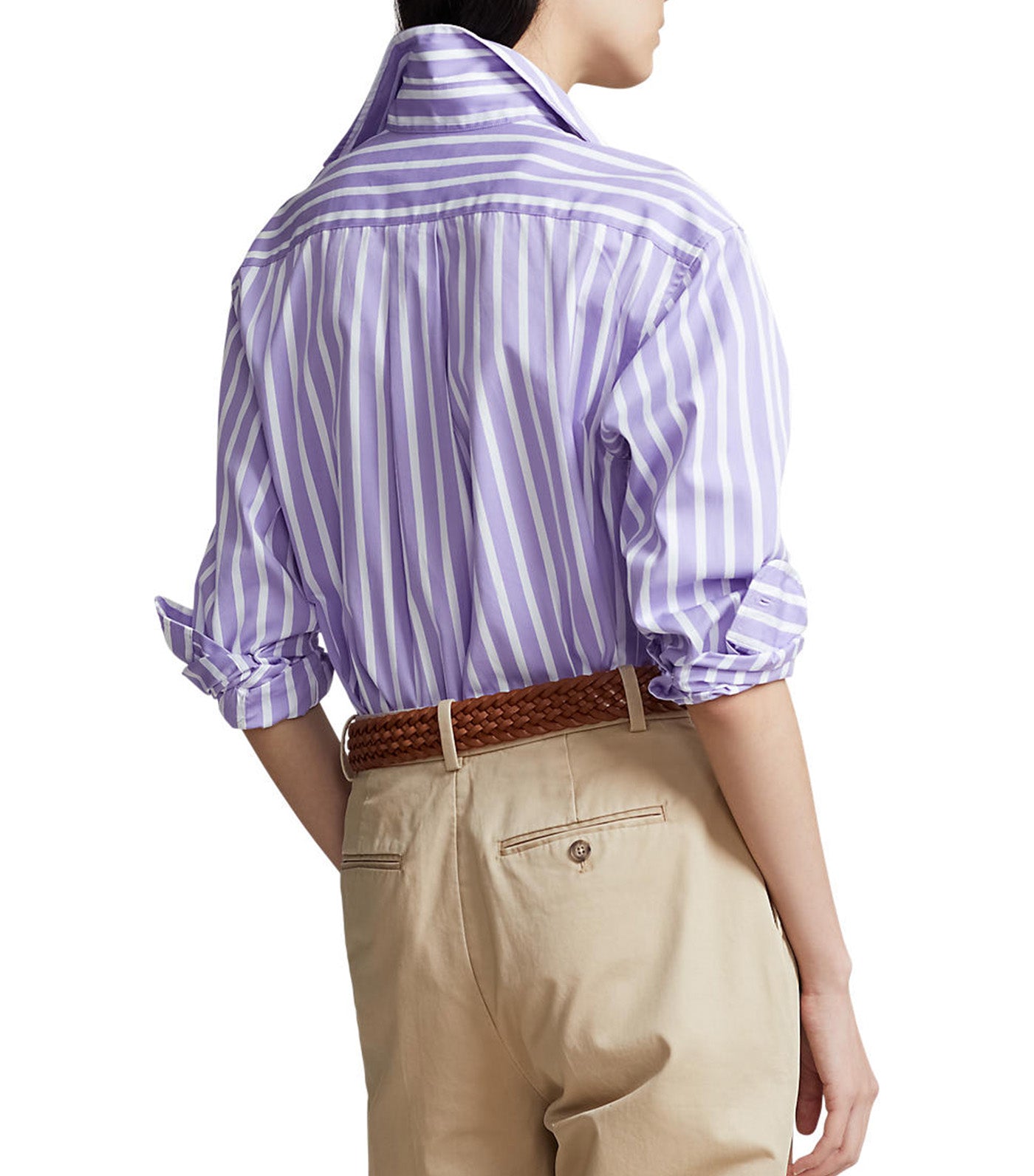 Women's Relaxed Fit Striped Linen Shirt Purple/White Stripe