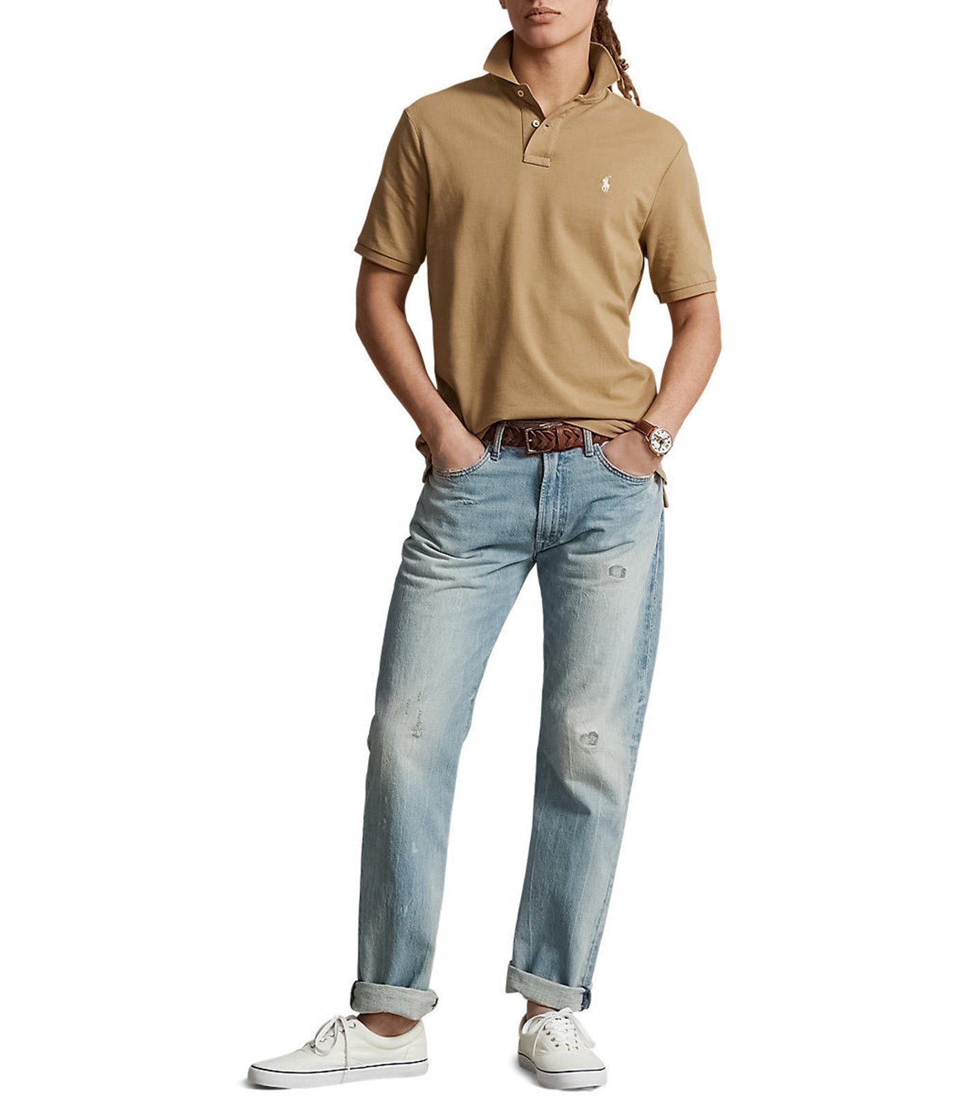 Men's Custom Slim Fit Mesh Polo Shirt Cafe Tan