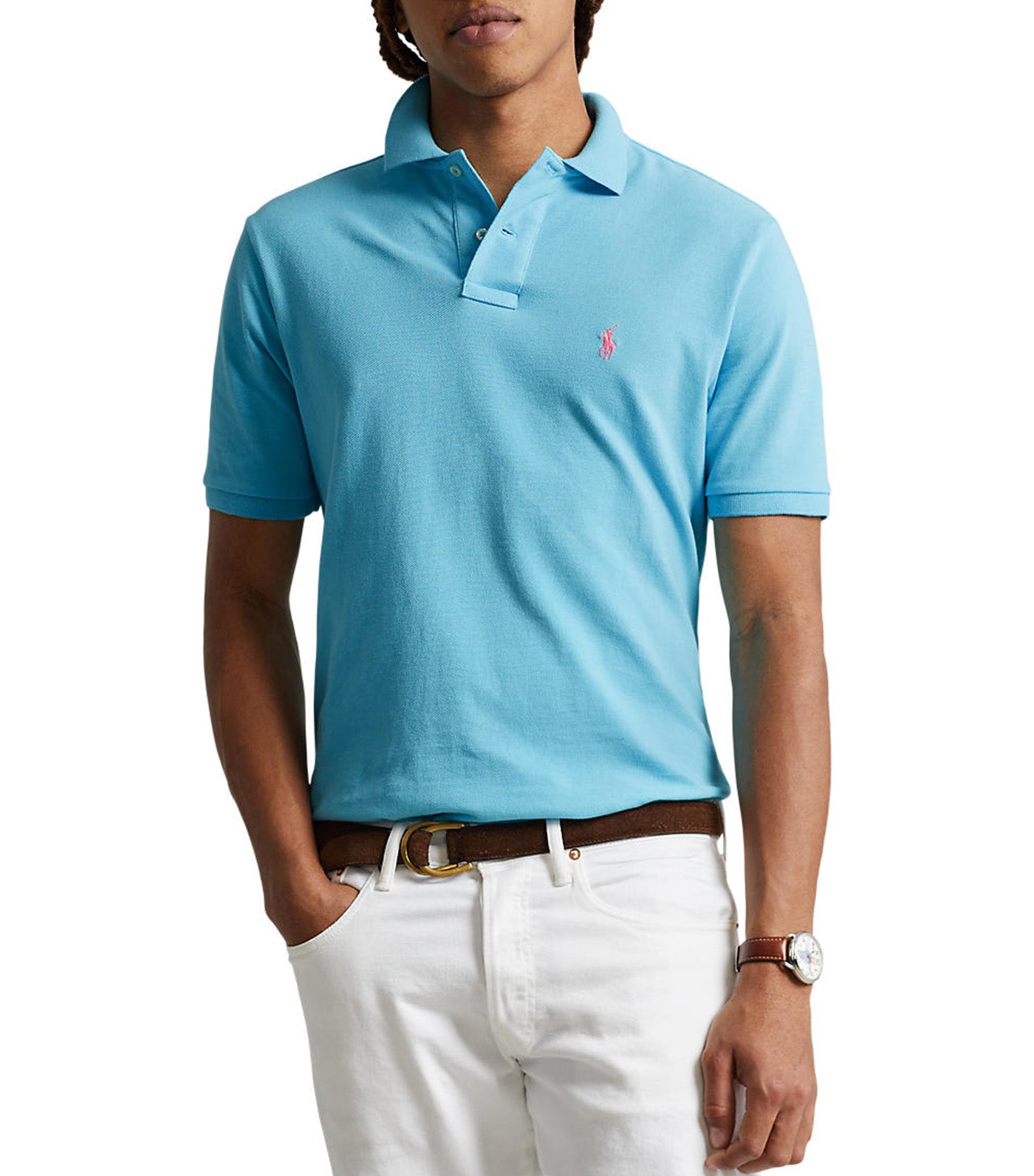 Men's Custom Slim Fit Mesh Polo Shirt Turquoise Nova