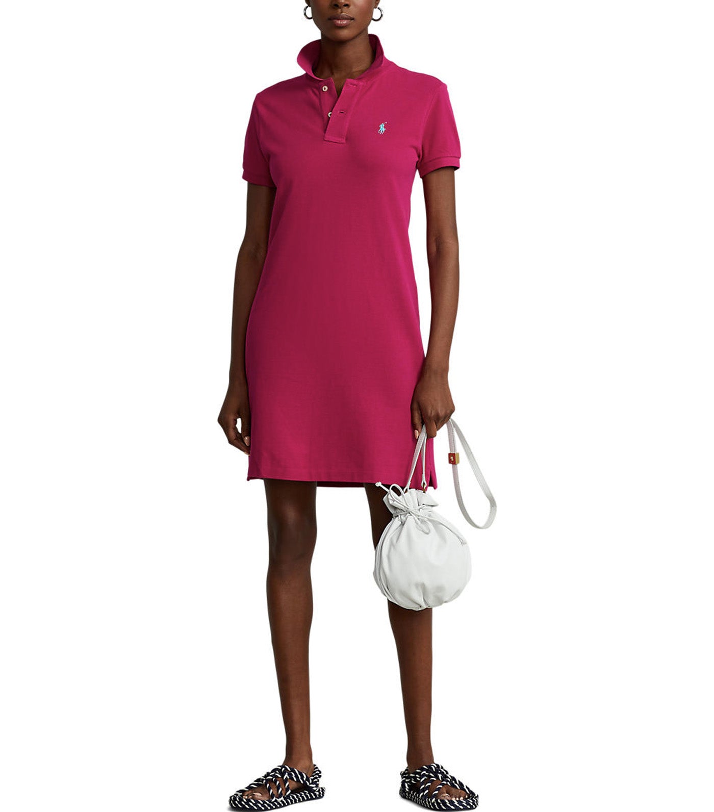 Cotton Mesh Polo Dress Pink Sky