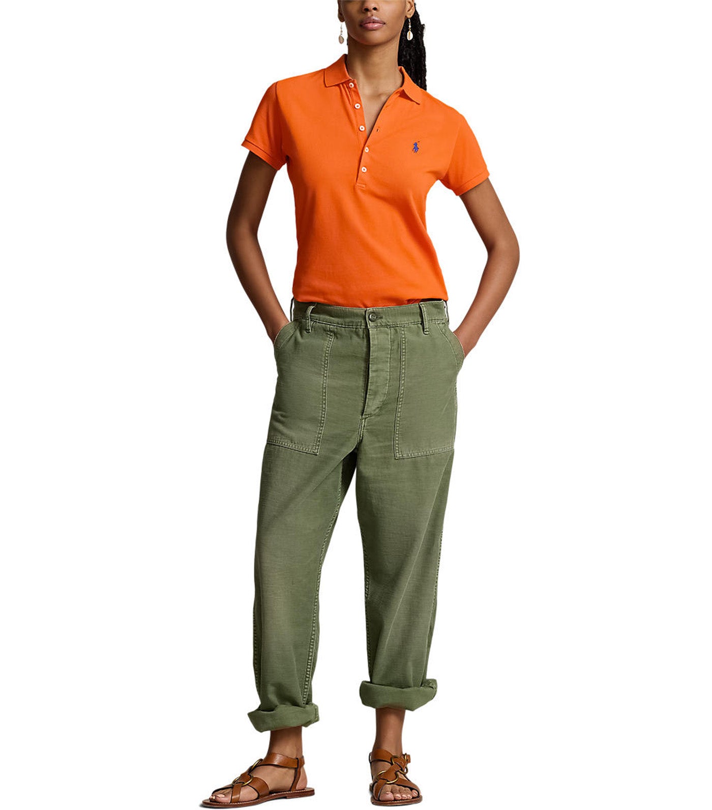 Women's Slim Fit Stretch Polo Shirt Sailing Orange