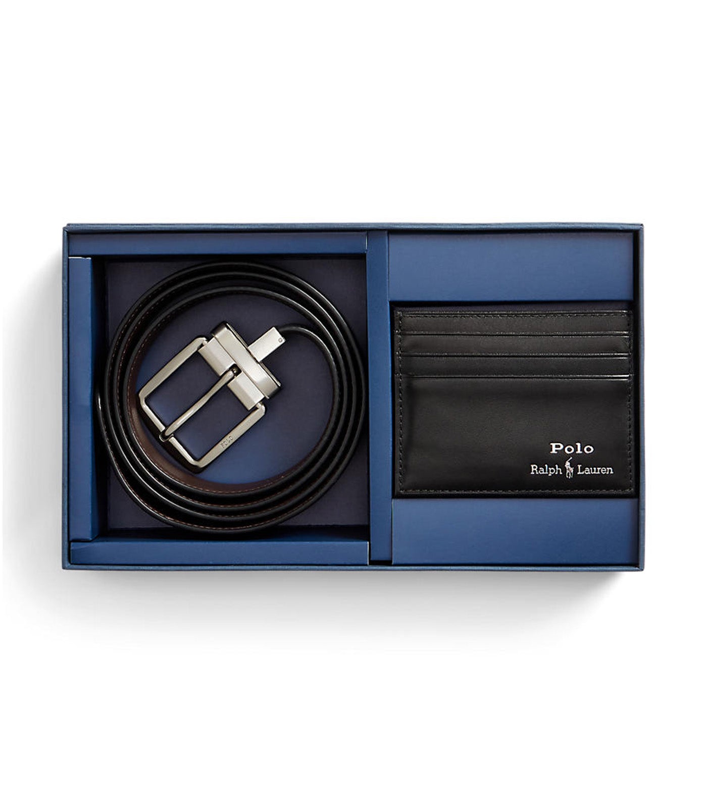Men's Leather Belt & Card Case Gift Set Black