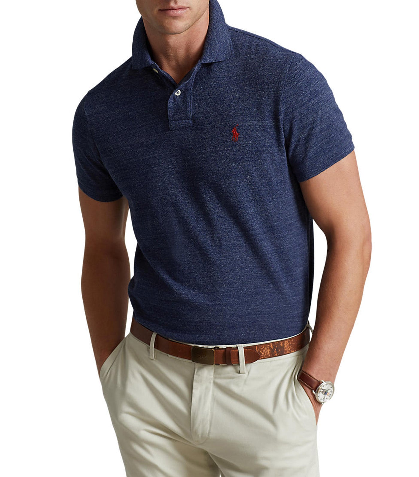 Men's Custom Slim Fit Mesh Polo Shirt Classic Royal Heather