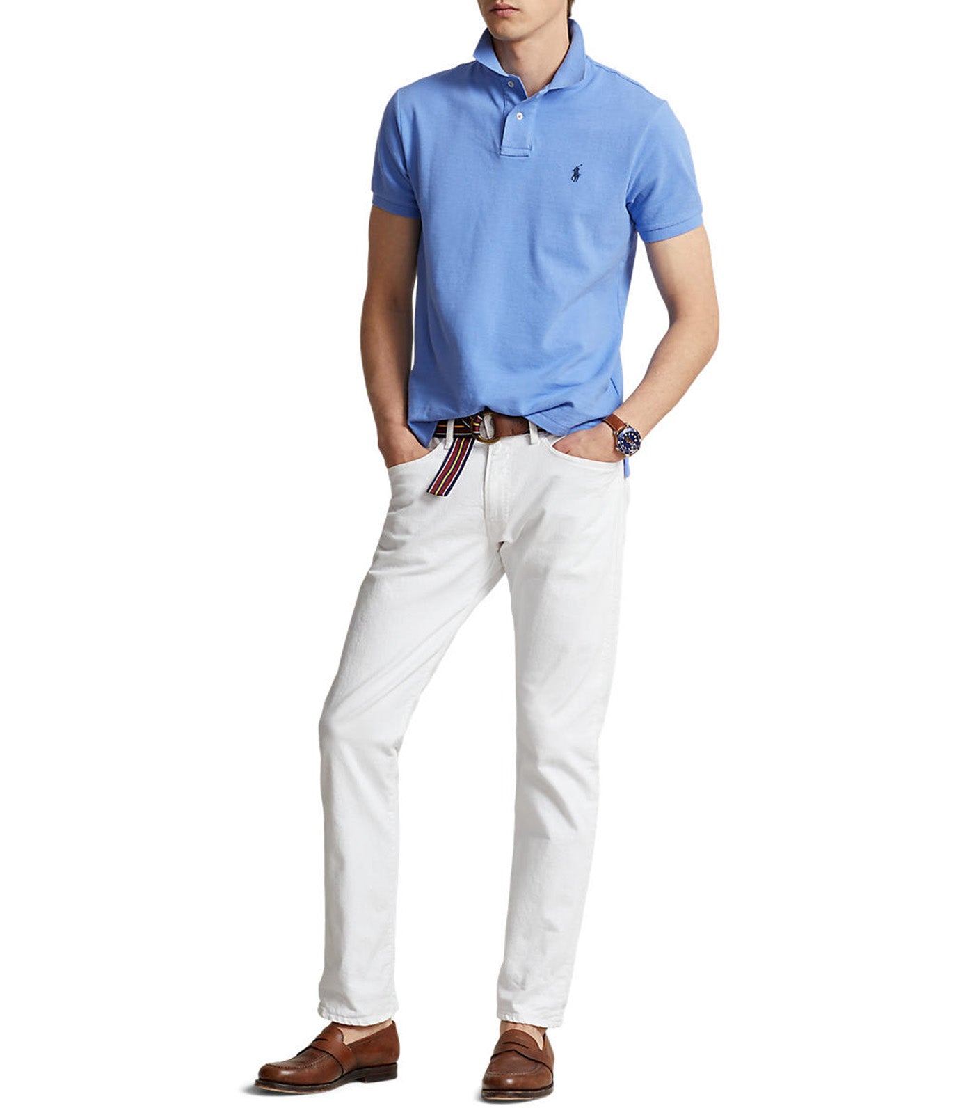 Men's Custom Slim Fit Mesh Polo Shirt Harbor Island Blue