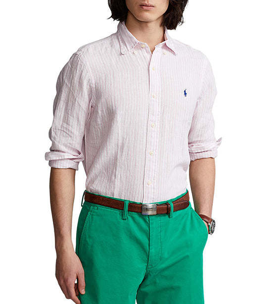 Men's Custom Fit Striped Linen Shirt Blue/White