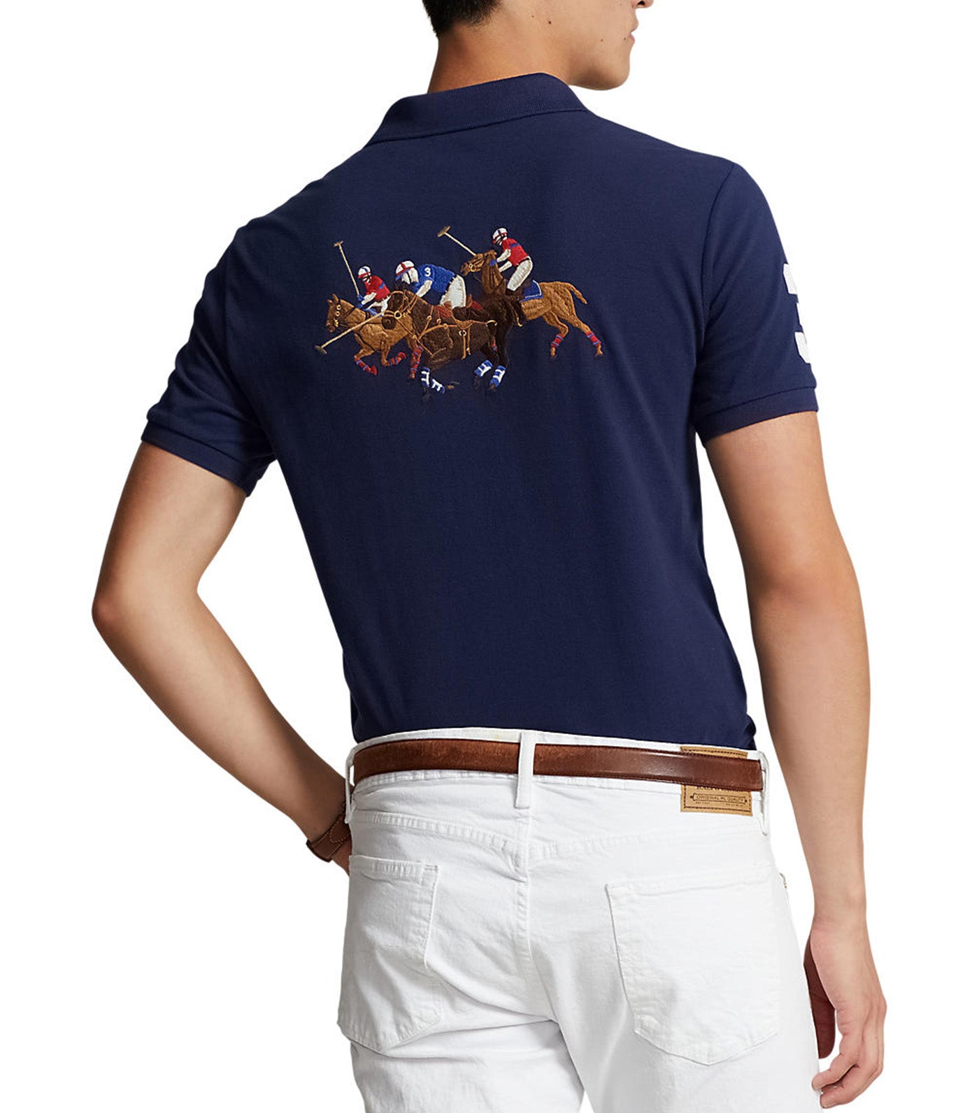 Men's Custom Slim Triple-Pony Mesh Polo Shirt Newport Navy