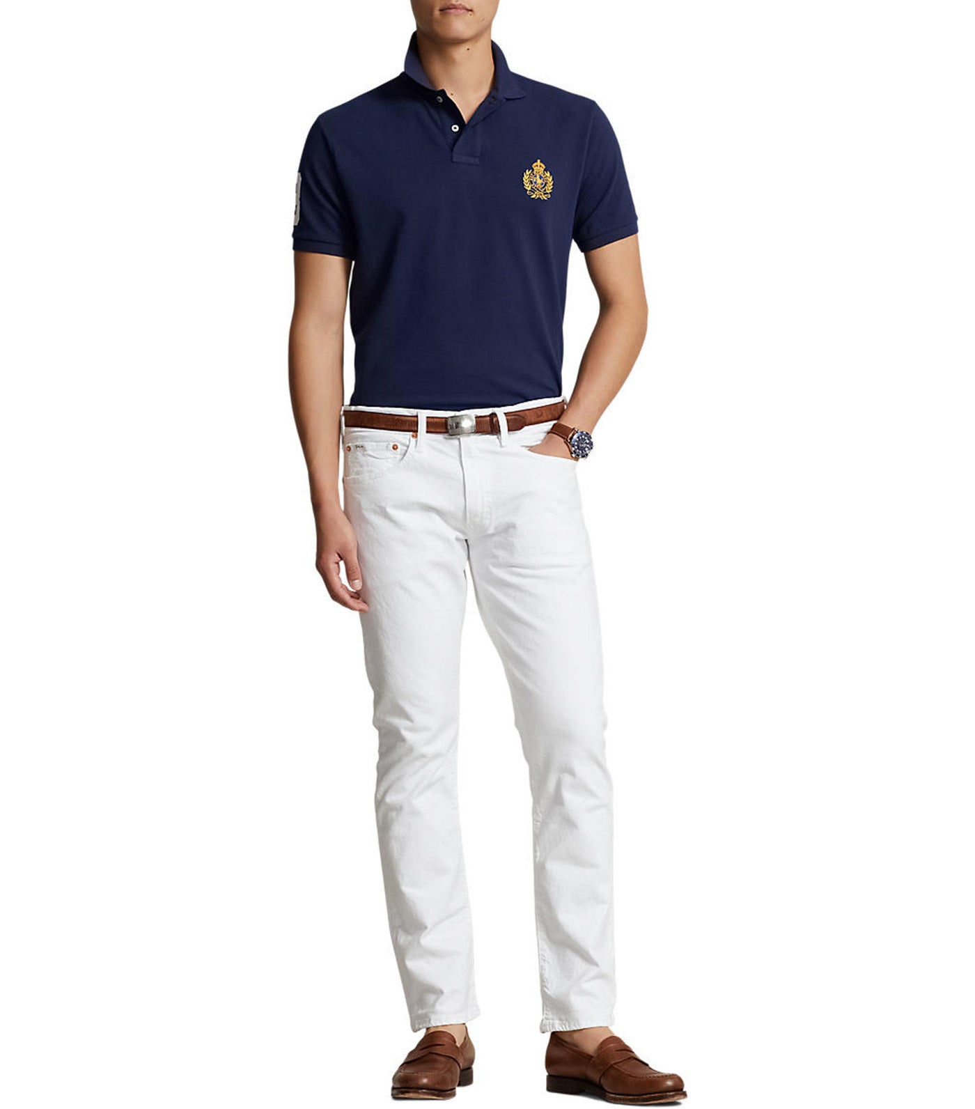 Men's Custom Slim Triple-Pony Mesh Polo Shirt Newport Navy