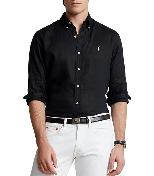 Men's Slim Fit Linen Shirt Black