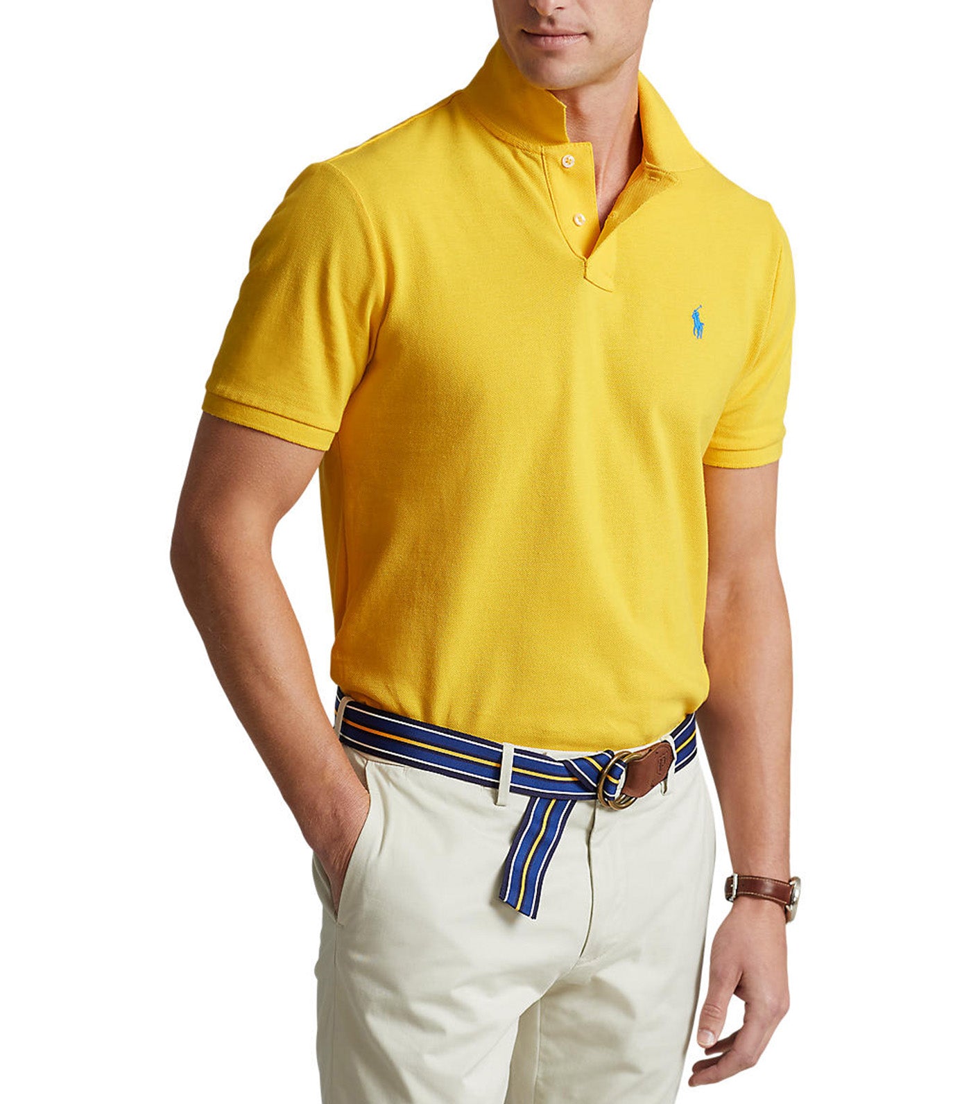 Men's Custom Slim Fit Mesh Polo Shirt Yellowfin