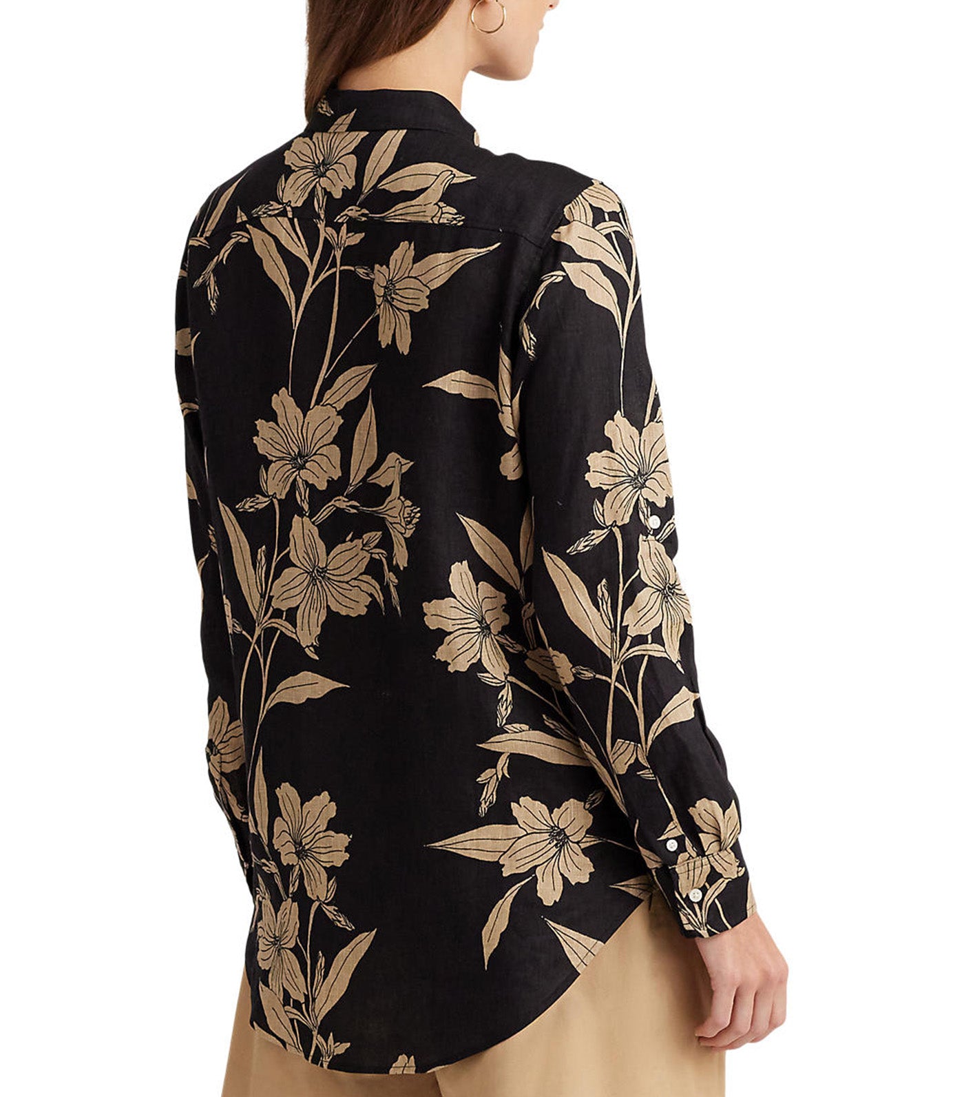Women's Floral Linen Shirt Black/Tan