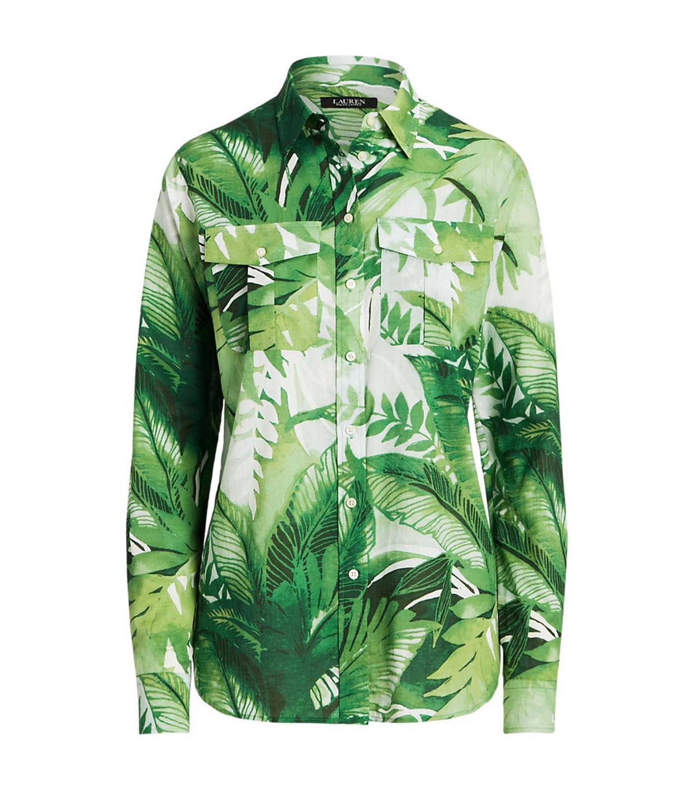 Women's Palm Frond-Print Cotton Voile Shirt Green Multi
