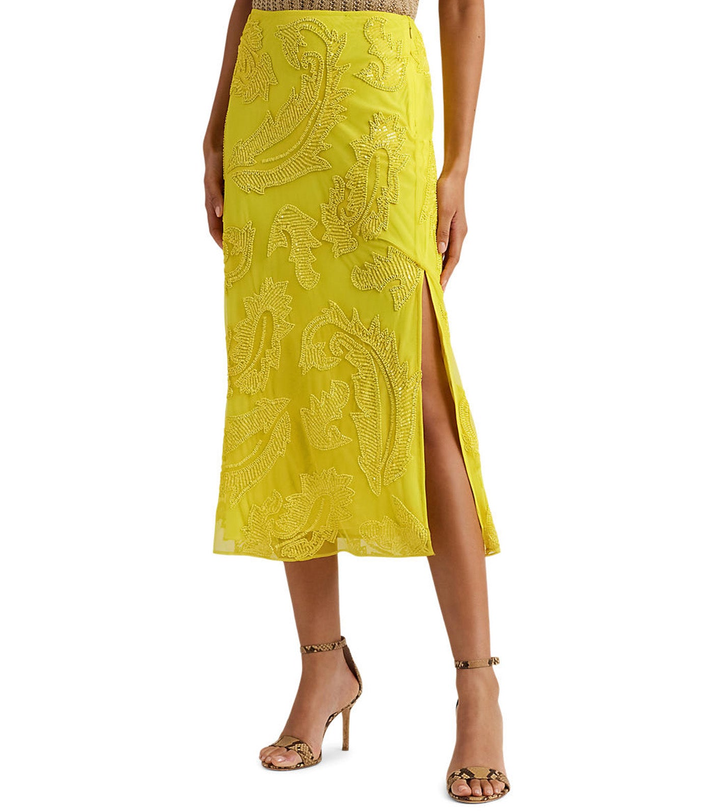 Women's Beaded Mesh Midi Skirt Daffodil