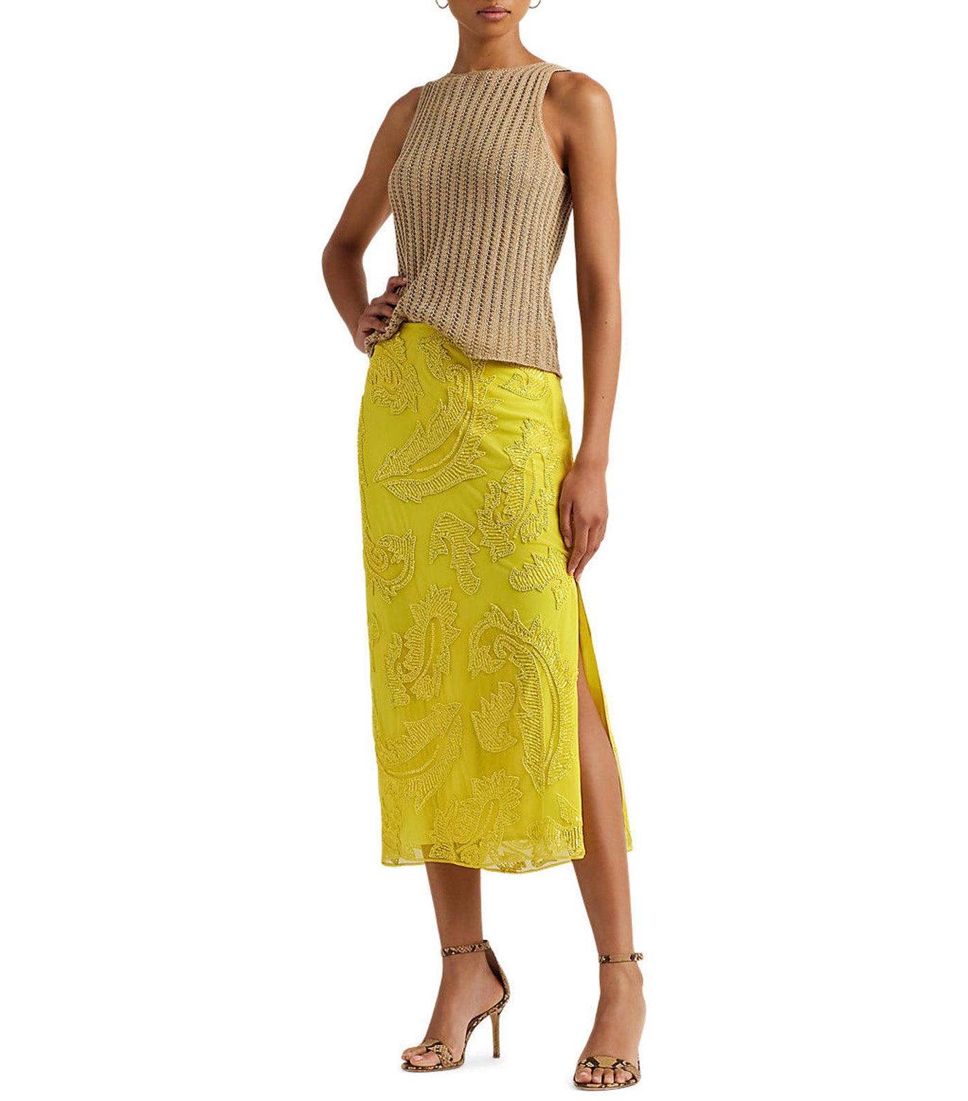 Women's Beaded Mesh Midi Skirt Daffodil