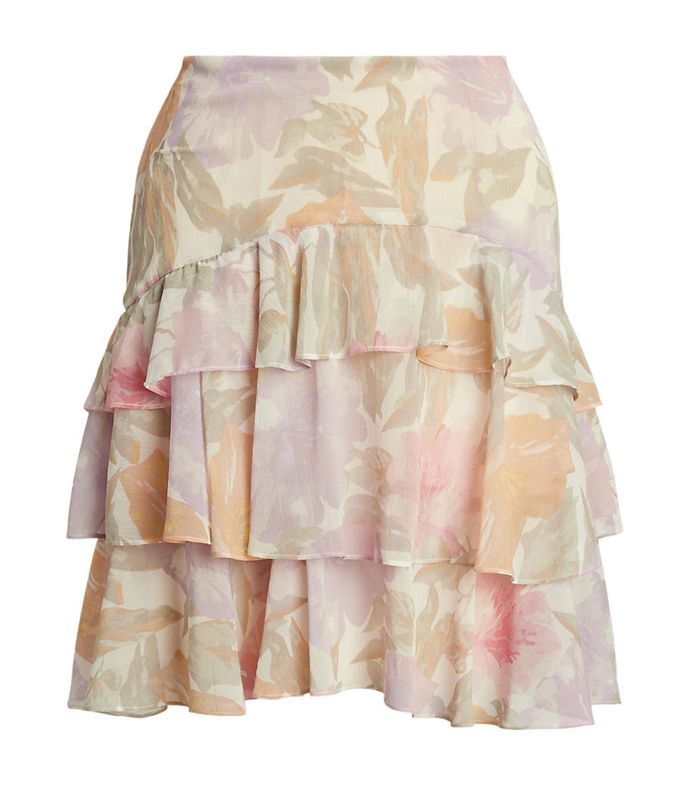 Women's Floral Crinkle Georgette Tiered Skirt Cream Multi