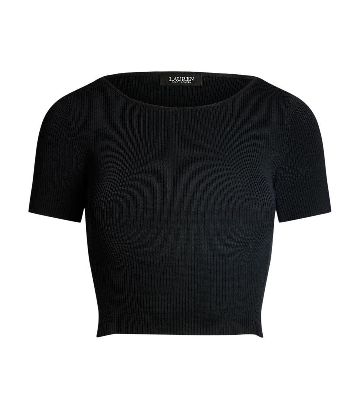 Women's Rib-Knit Cropped Short-Sleeve Sweater Black