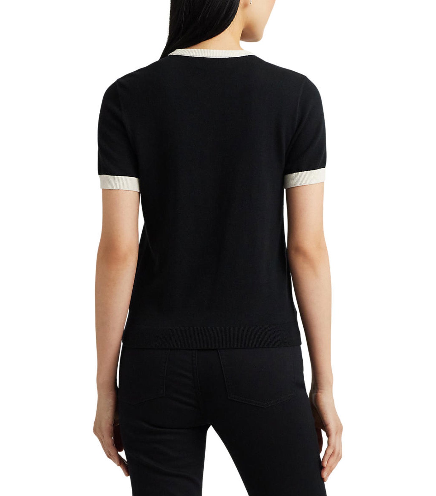 Women's Two-Tone Logo Short-Sleeve Sweater Black/Mascarpone Cream