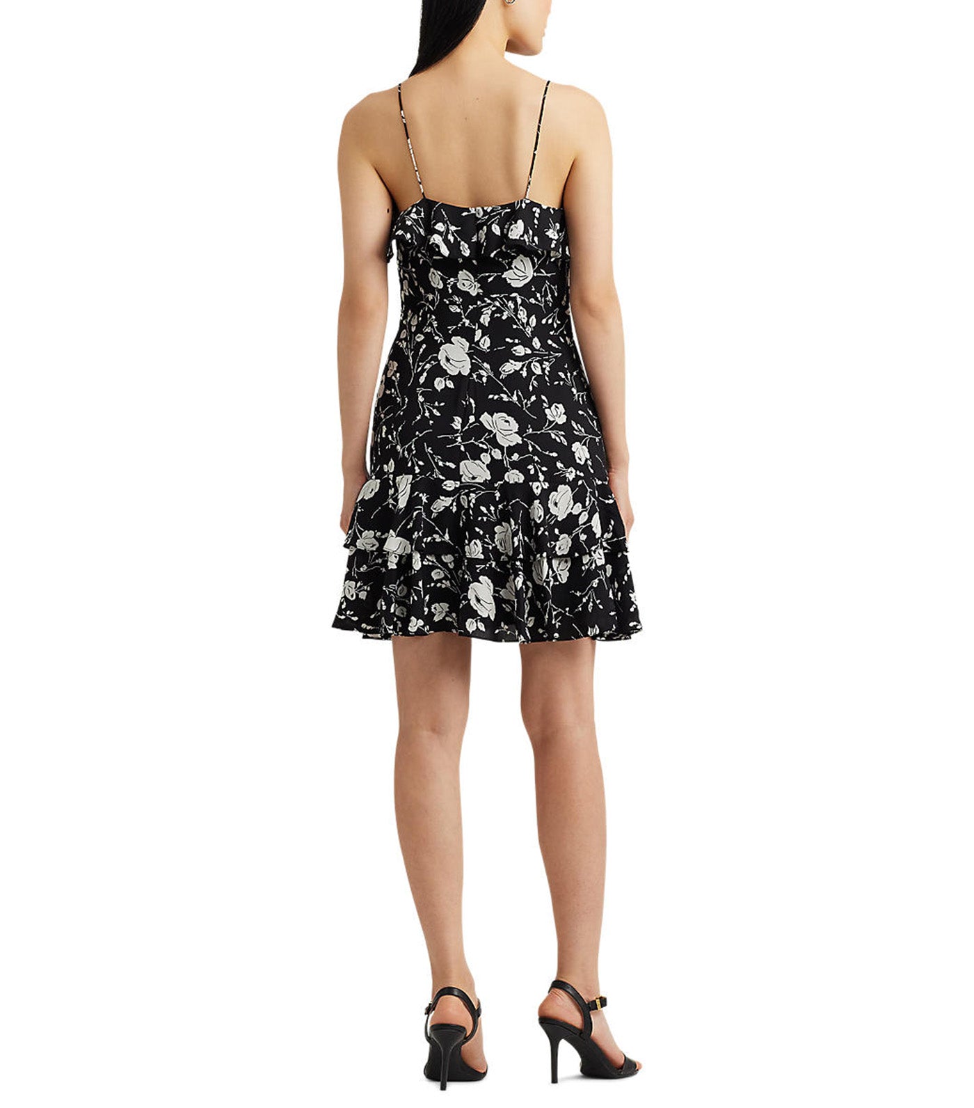 Women's Floral Georgette Sleeveless Dress Black/Cream