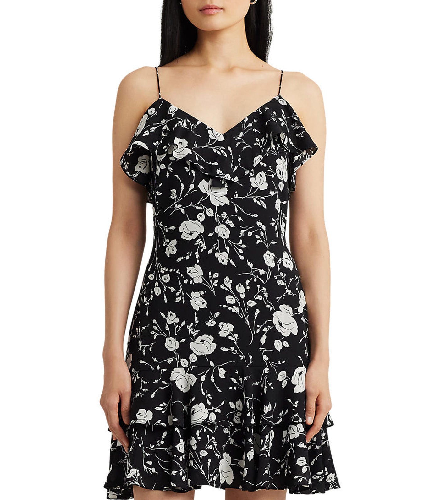 Women's Floral Georgette Sleeveless Dress Black/Cream