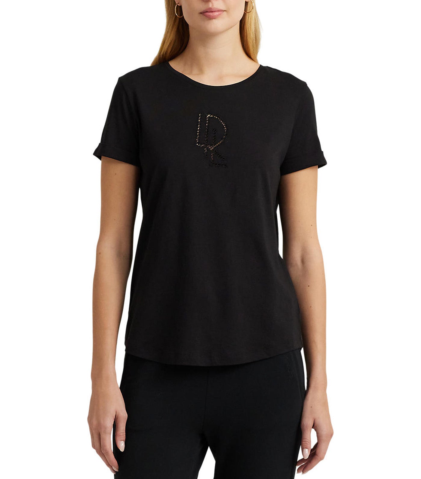 Women's Beaded-Logo Cotton-Blend-Jersey Tee Black