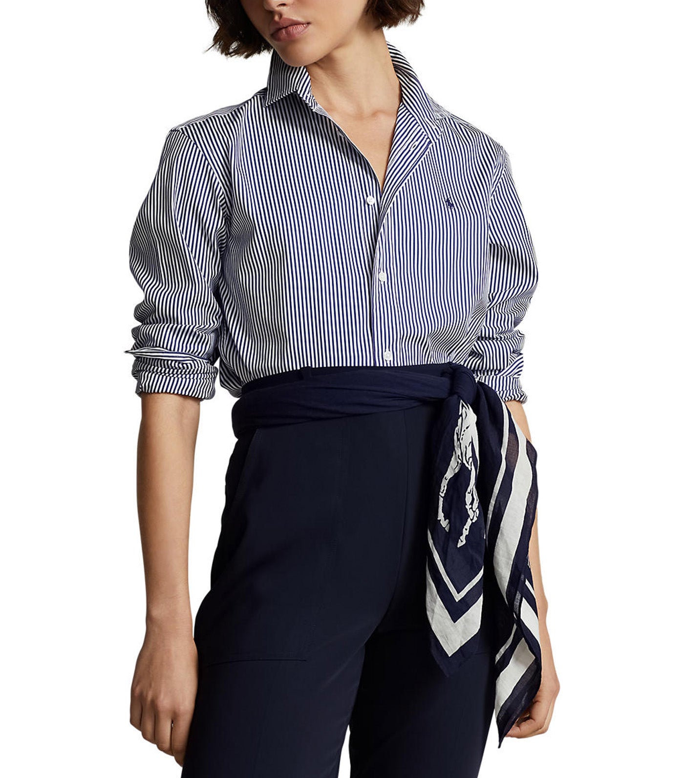 Women's Classic Fit Striped Cotton Shirt White/Fall Royal