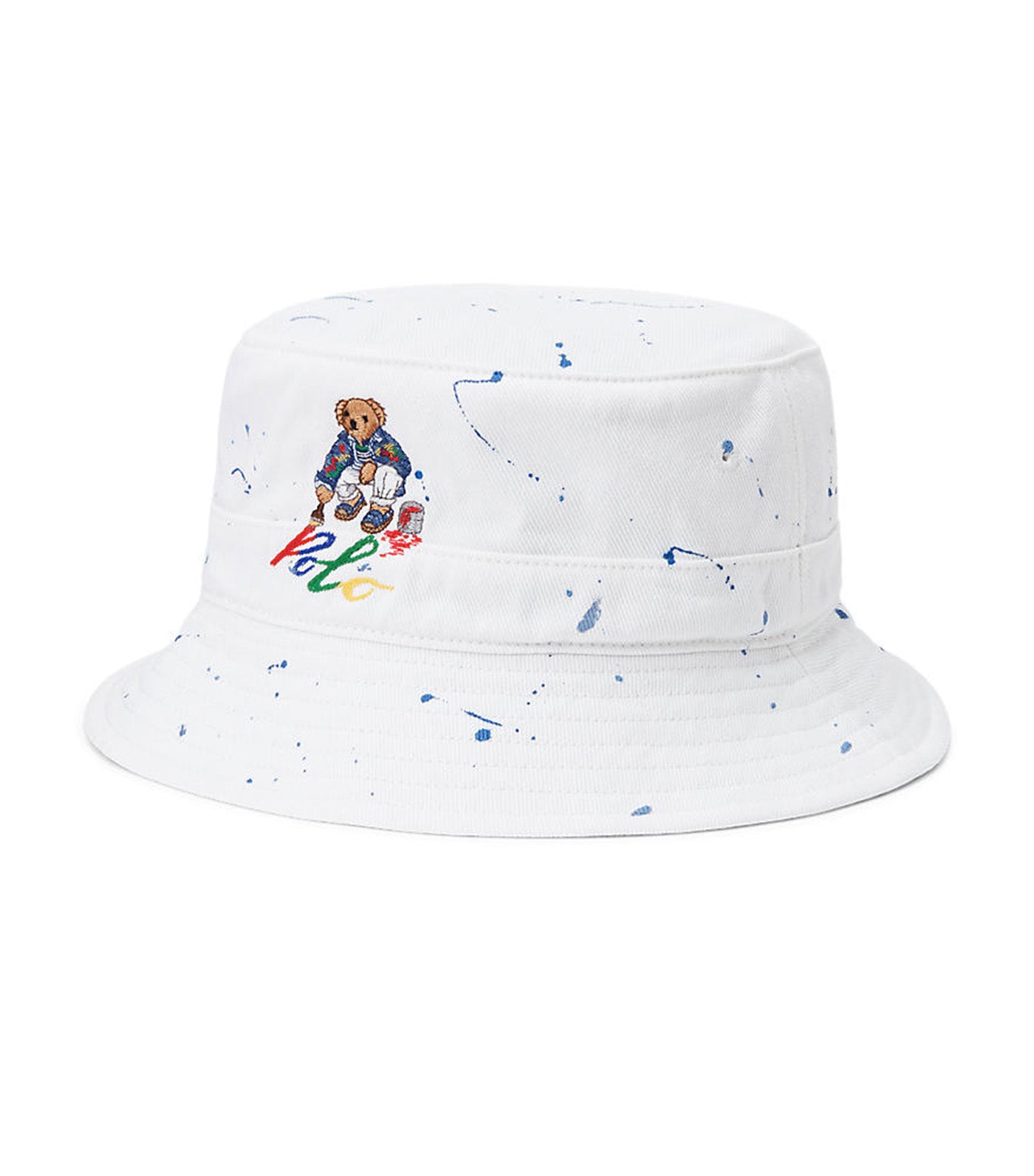 Men's Polo Bear Paint-Splatter Bucket Hat White