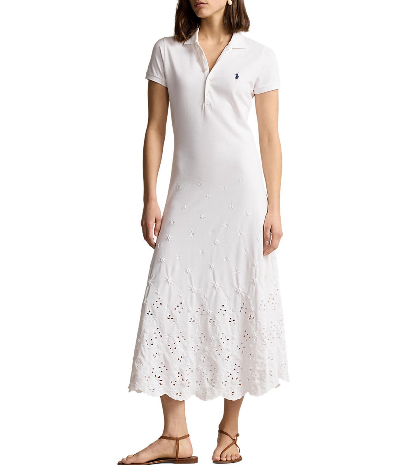 Women's Eyelet Polo Dress White