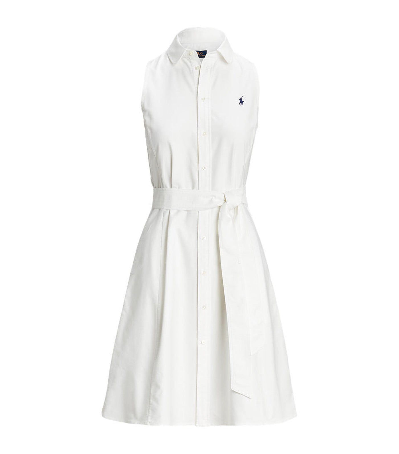 Women's Belted Sleeveless Oxford Shirtdress White