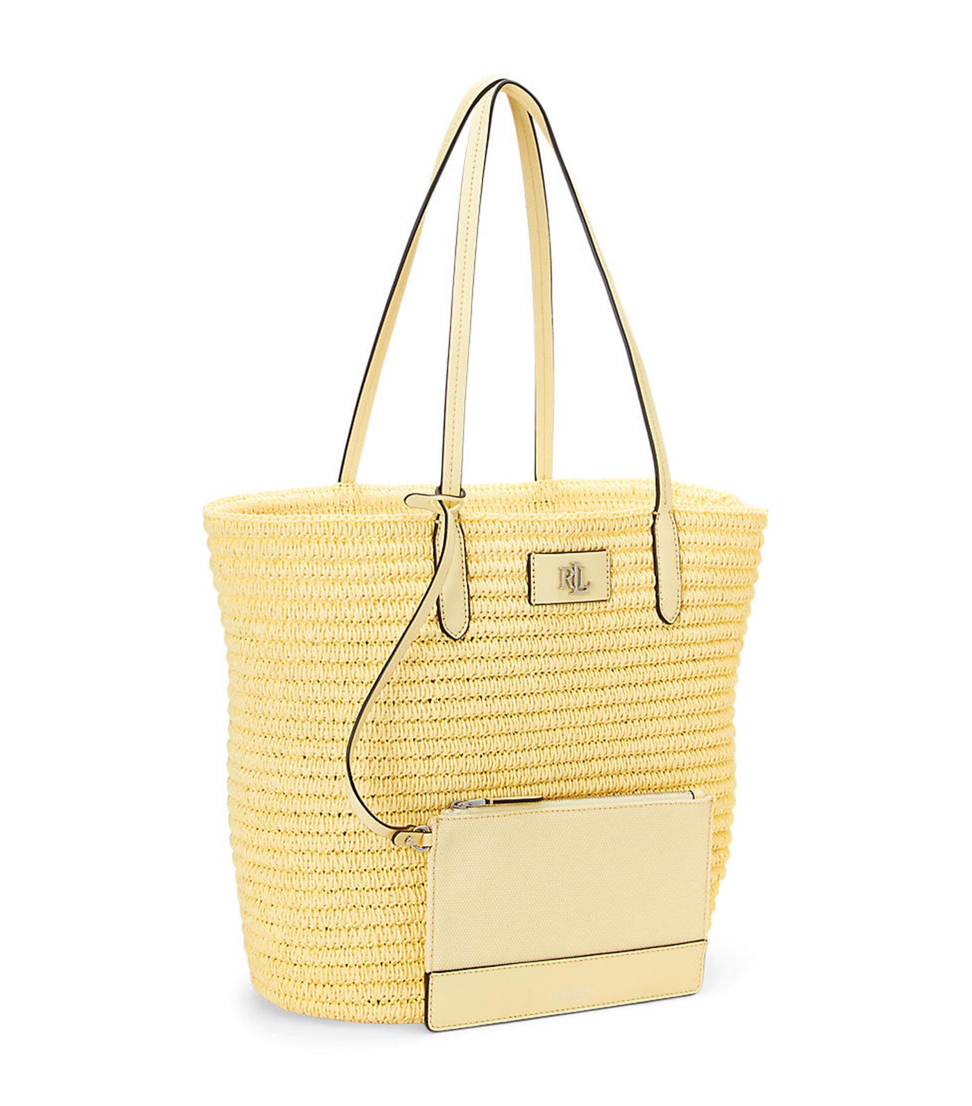 Women's Leather-Trim Straw Large Brie Tote Bag T-Bird Yellow/T-Bird Yellow