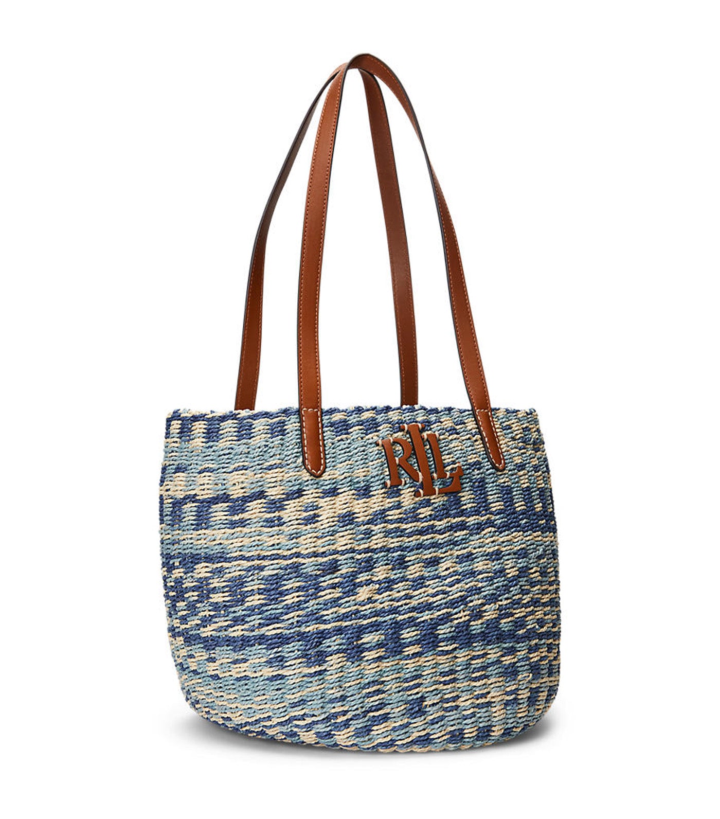 Women's Striped Straw Medium Hartley Tote Bag Indigo Mix/Lauren Tan