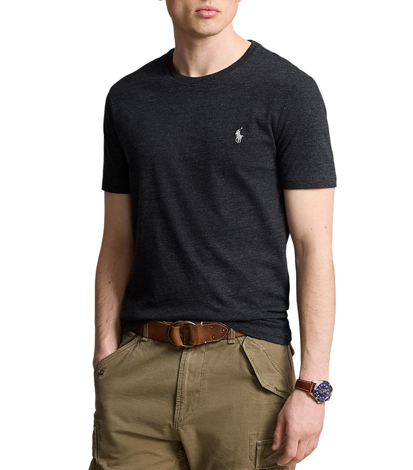Men's Custom Slim Fit Jersey Crewneck T-Shirt Black Marl Heather