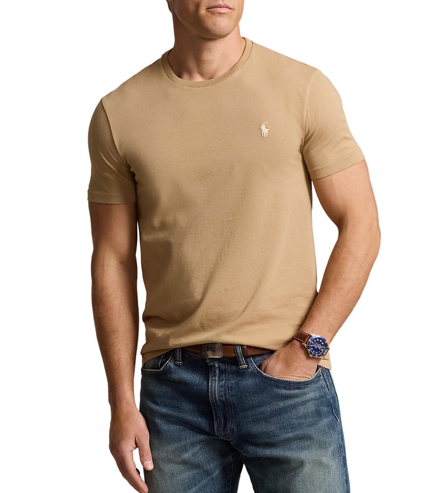 Men's Custom Slim Fit Jersey Crewneck T-Shirt Cafe Tan