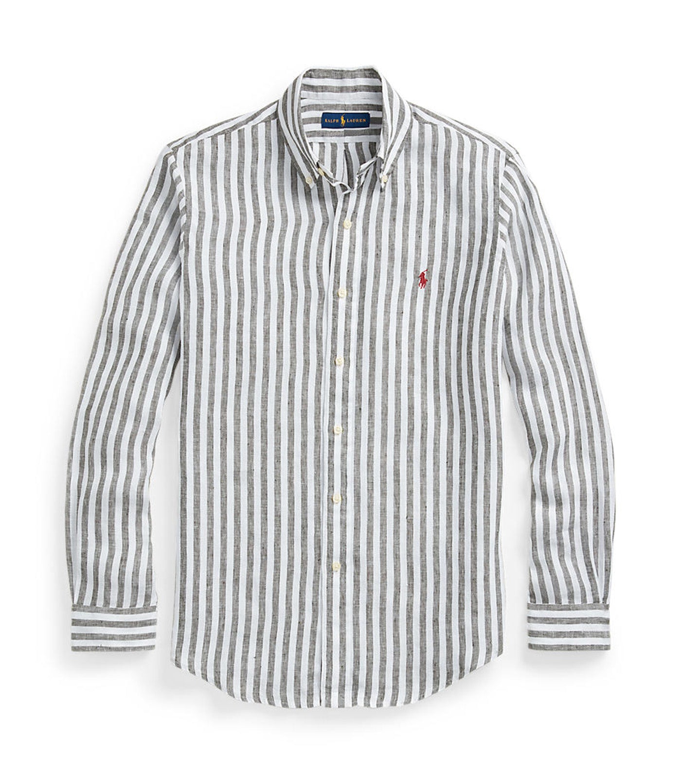 Men's Custom Fit Striped Linen Shirt Olive/White