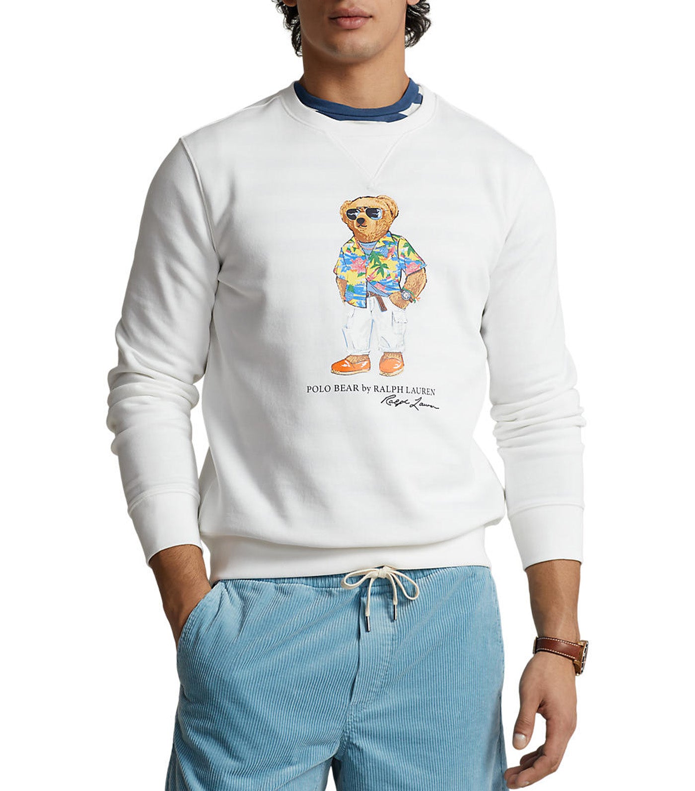 Men's Polo Bear Fleece Sweatshirt White Beach Club Bear