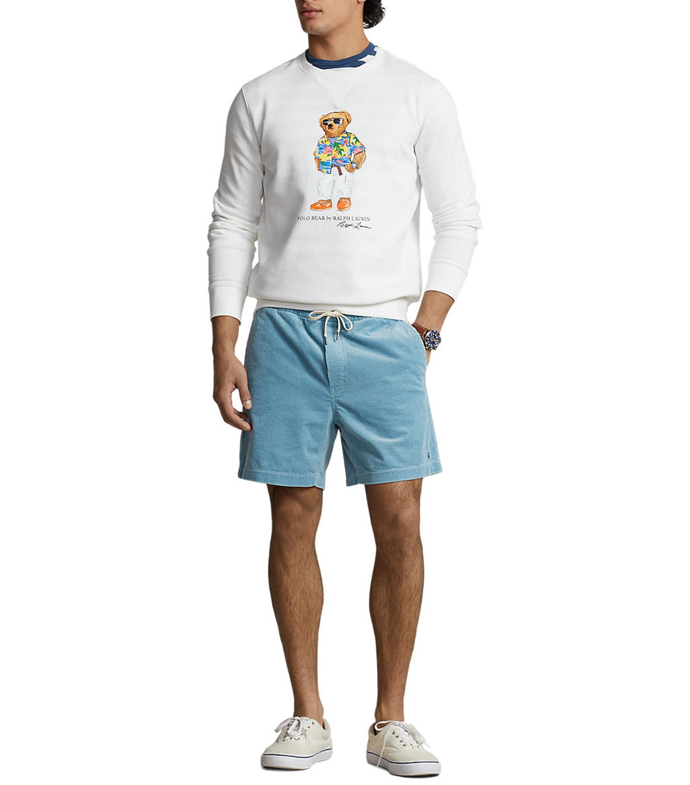 Men's Polo Bear Fleece Sweatshirt White Beach Club Bear