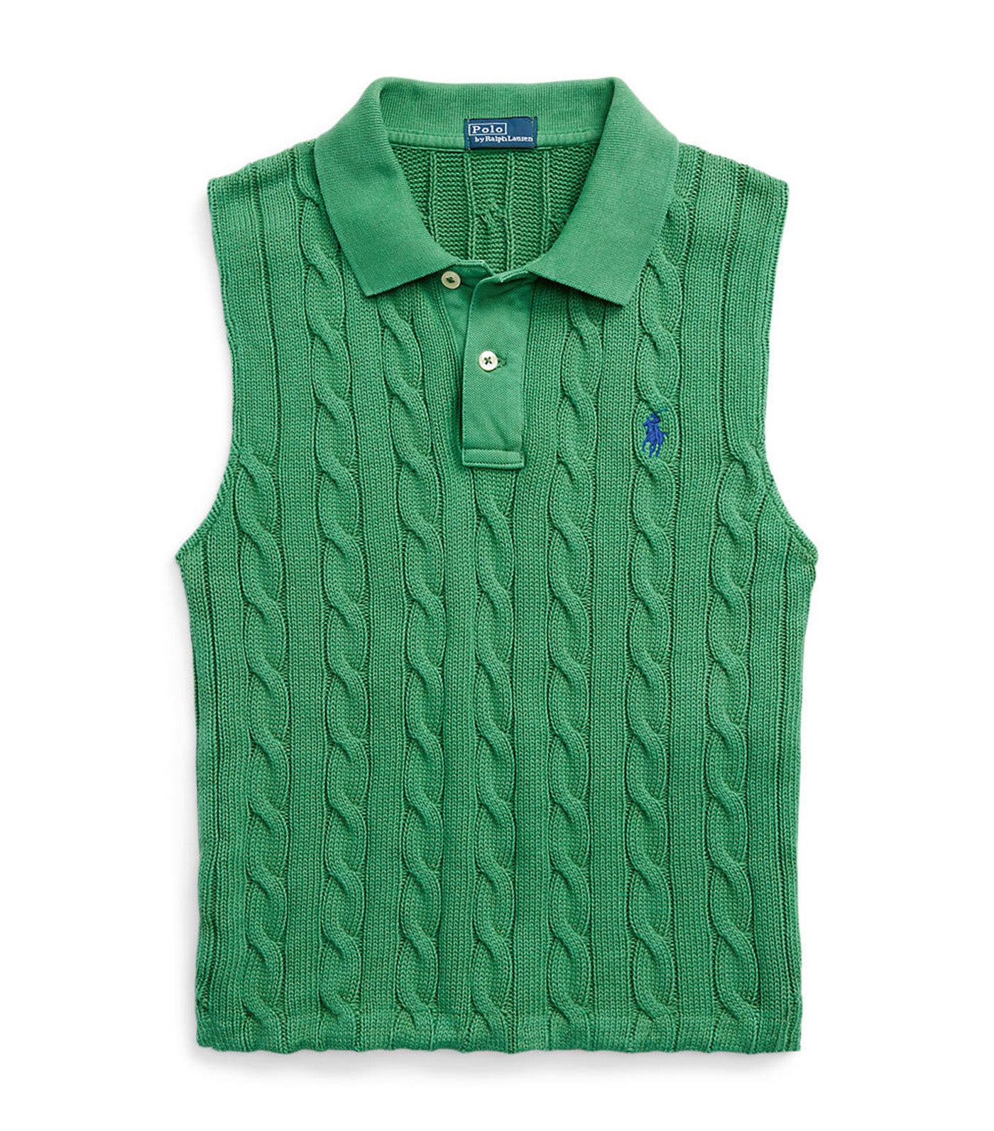 Women's Cable-Knit Cropped Polo Shirt Fiji Green