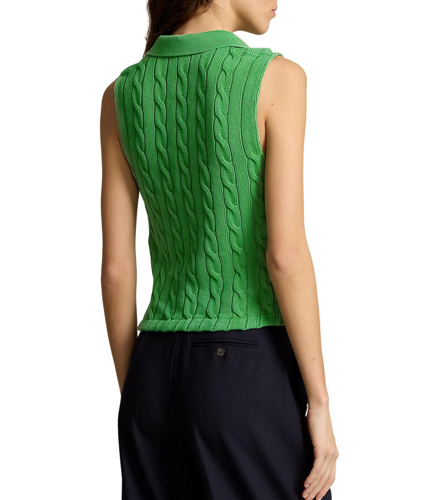 Women's Cable-Knit Cropped Polo Shirt Fiji Green