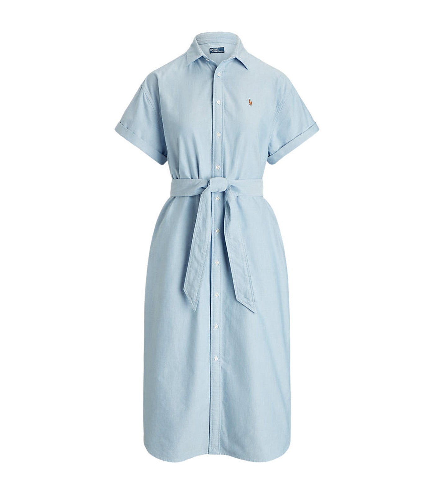 Women's Belted Short-Sleeve Oxford Shirtdress Blue