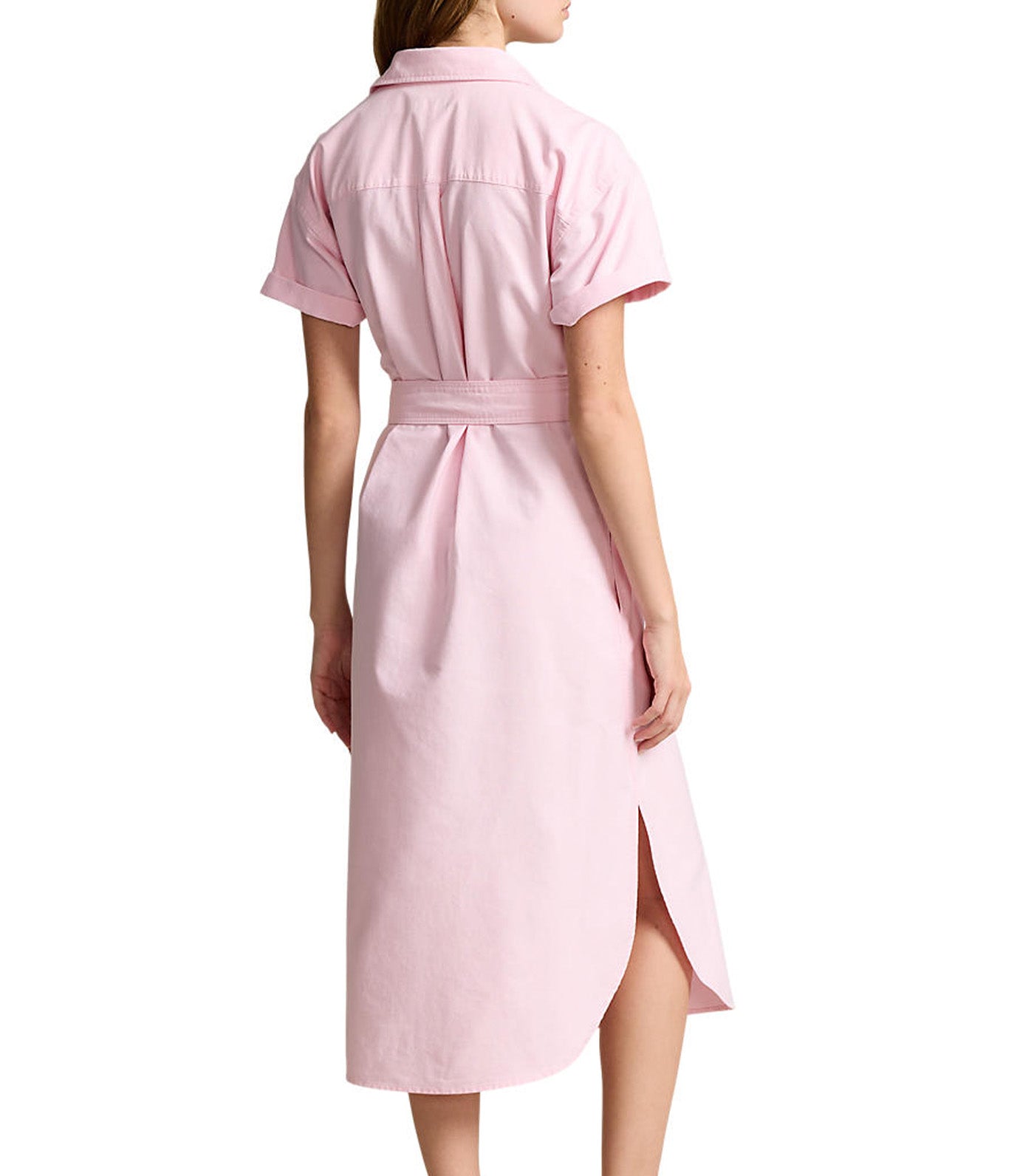 Women's Belted Short-Sleeve Oxford Shirtdress Bath Pink