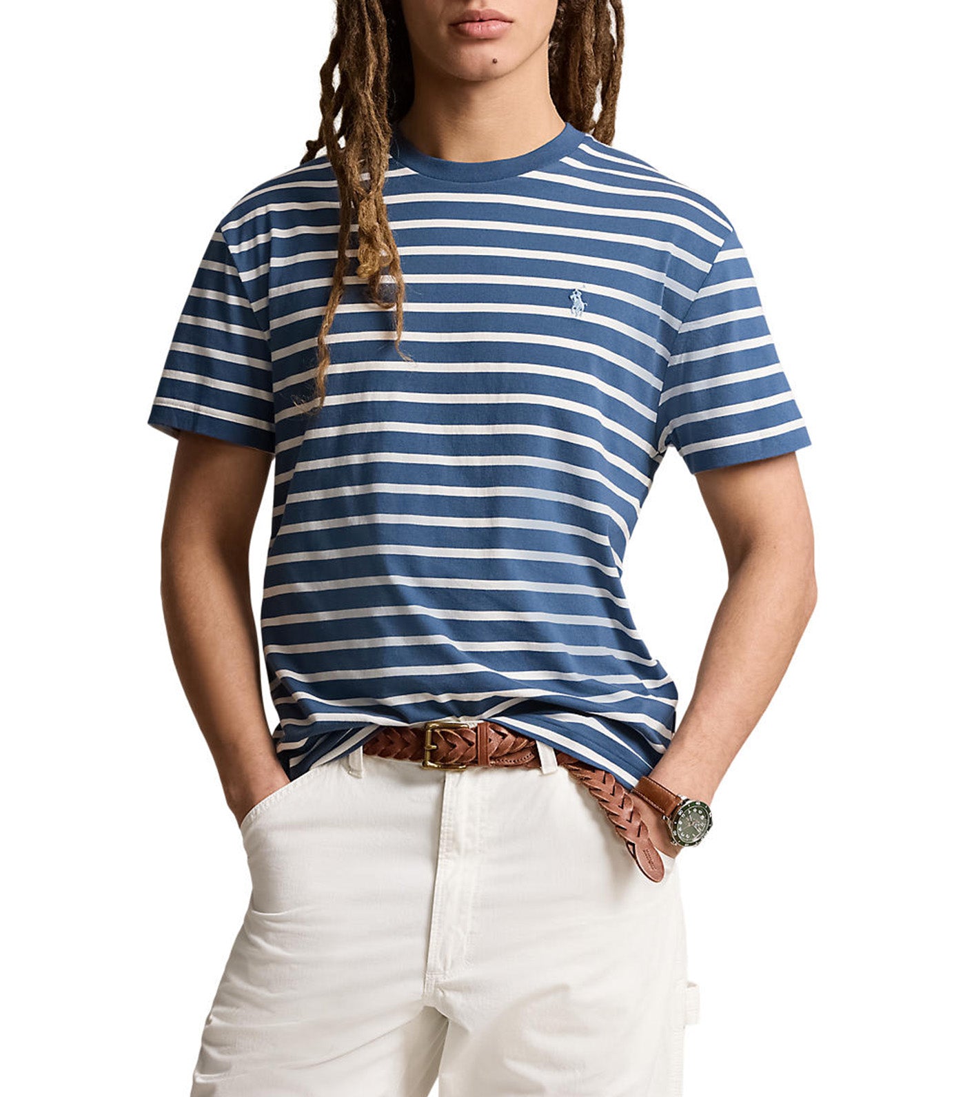 Men's Classic Fit Striped Jersey T-Shirt Clancy Blue/Nevis