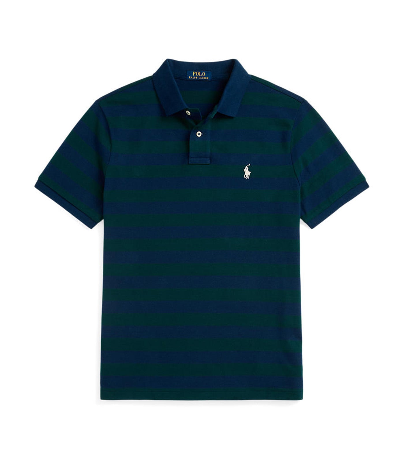 Men's Custom Slim Fit Striped Mesh Polo Moss Agate/Spring Navy