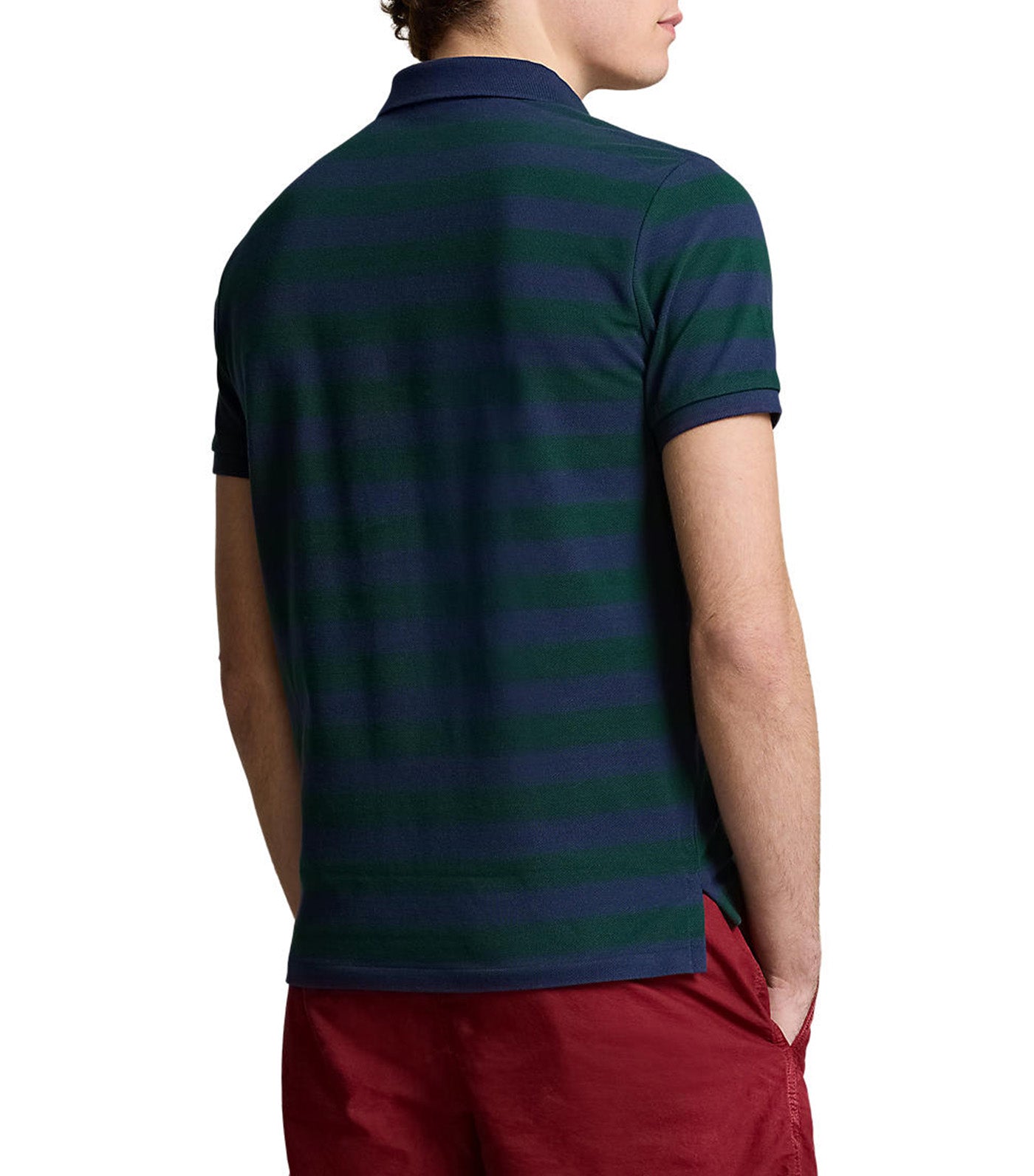 Men's Custom Slim Fit Striped Mesh Polo Moss Agate/Spring Navy